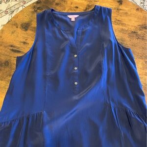 Lilly Pulitzer 100% Blue Silk Pink Label Sleeveless Blouse XL